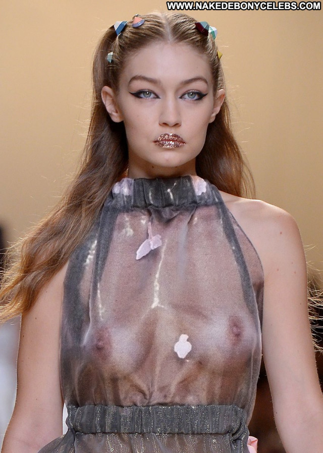 Gigi Hadid Fashion Show See Through Beautiful Babe Celebrity Braless