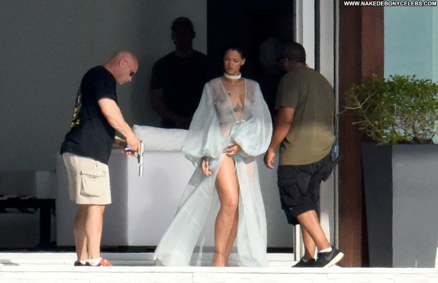 Rihanna Posing Hot Babe Beautiful Candids See Through Braless