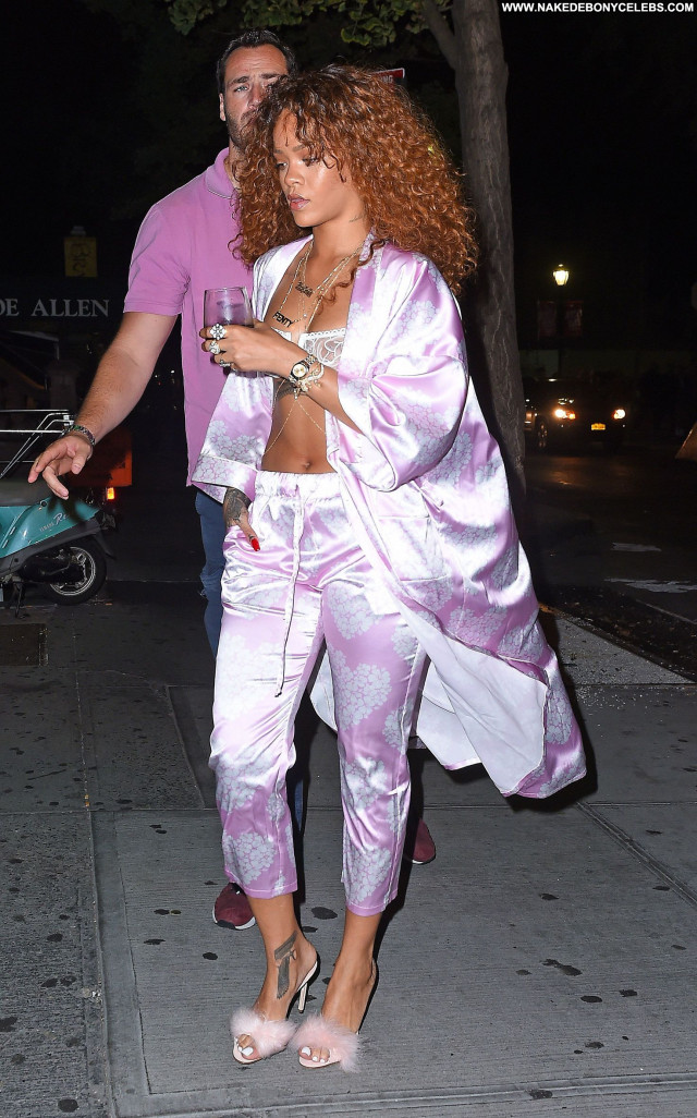Rihanna New York Posing Hot Celebrity Hot Babe Curly Hair See Through