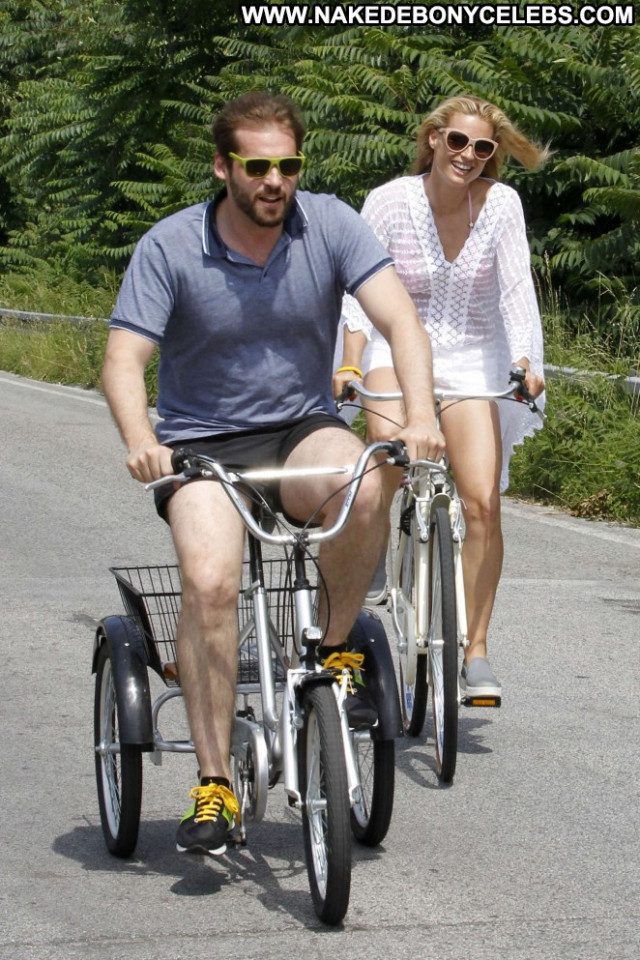 Michelle Hunziker Posing Hot Italy Bike Beautiful Celebrity Babe
