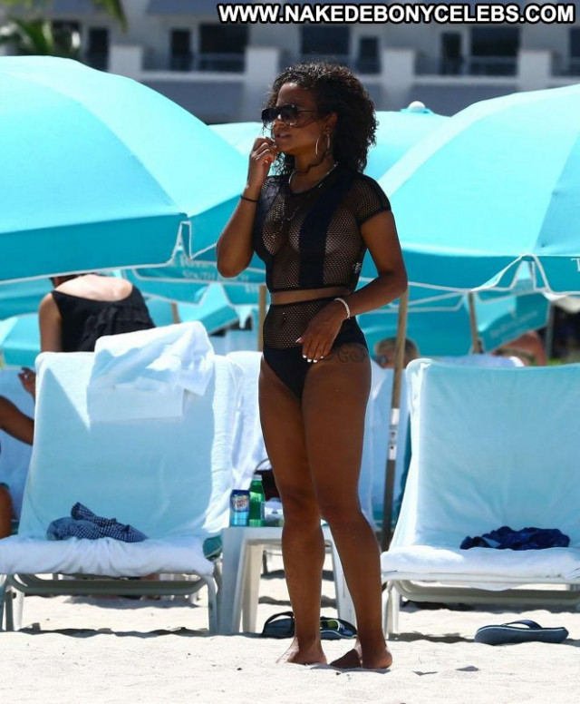 Christina Milian The Beach Posing Hot Paparazzi Black Swimsuit Beach